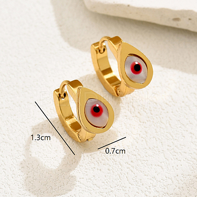 Fashionable Classic 201 Stainless Steel Teardrop with Evil Eye Hoop Earrings DM1893-1