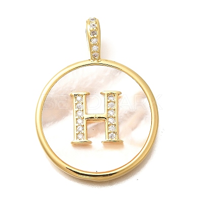 Rack Plating Brass Micro Pave Clear Cubic Zirconia Pendants with Shell KK-M309-42G-H-1