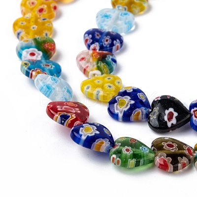 Handmade Millefiori Glass Heart Bead Strands LK-P017-06-1