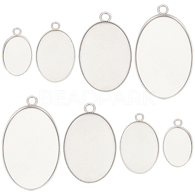 40Pcs 4 Styles 304 Stainless Steel Pendant Cabochon Settings STAS-SC0006-18-1