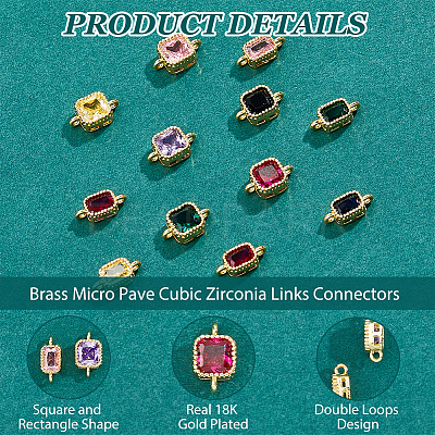 12Pcs 2 Styles Brass Micro Pave Cubic Zirconia Links Connectors KK-HS0015-22B-1