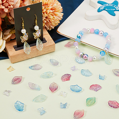100Pcs 10 Style Two Tone Transparent Spray Painted Glass Pendants GLAA-SC0002-15-1