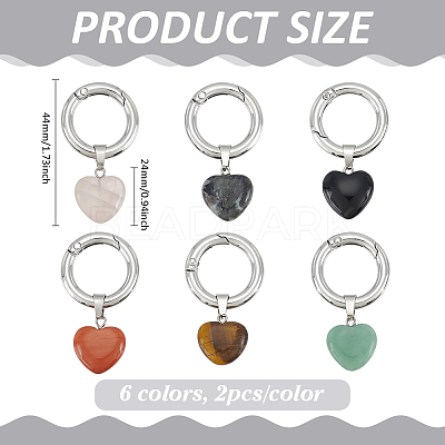 12Pcs 6 Colors Heart Natural Tiger Eye & Rose Quartz & Green Aventurine & Larvikite & Red Jasper & Obsidian Shoes Charms HJEW-PH02141-1