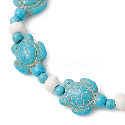 3Pcs Synthetic Turquoise & Natural Freshwater Shell Beads Stretch Bracelets for Women BJEW-JB12017-1