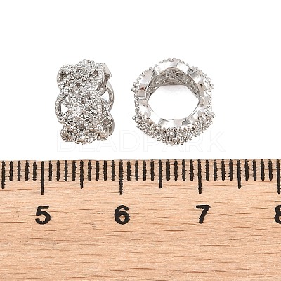 Flower Brass Clear Cubic Zirconia European Beads KK-B186-06P-1