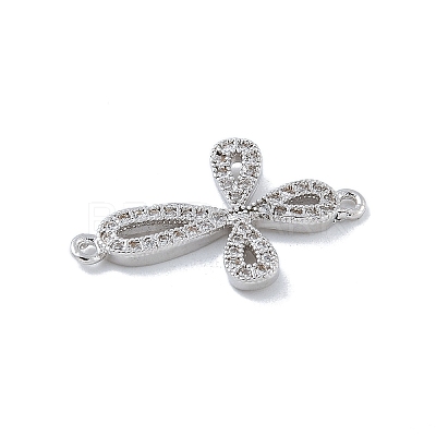 Rack Plating Brass Micro Pave Clear Cubic Zirconia Flower Connector Charms KK-A234-062P-1