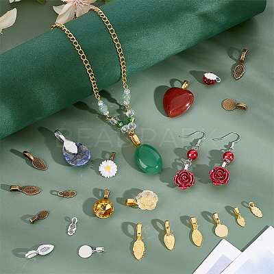 180Pcs 18 Styles Tibetan Style Alloy Glue On Flat Pad Pendant Bails FIND-PH0026-60-1