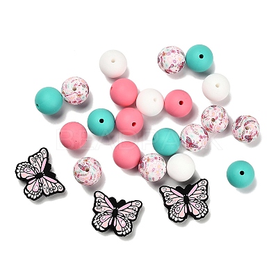 25Pcs Butterfly & Round Silicone Focal Beads SIL-L005-02D-1