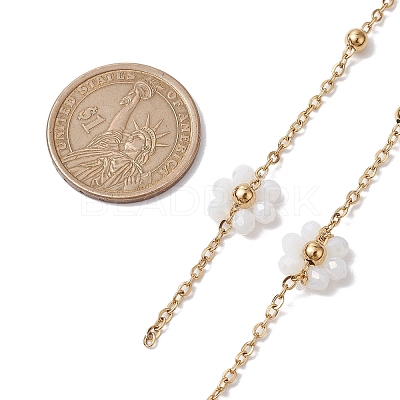Flower Glass Beaded Link Chain AJEW-JB01207-01-1