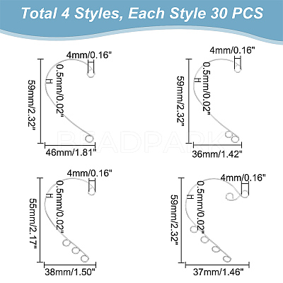 120Pcs 4 Style 316 Stainless Steel Ear Cuff Findings STAS-UN0043-28-1