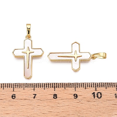 Brass & Shell Pendants KK-N254-209G-1
