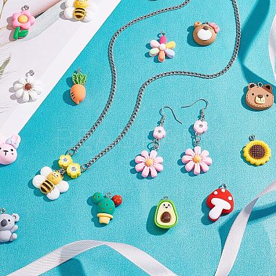 32Pcs 16 Style Resin Pendants RESI-CA0001-28-1