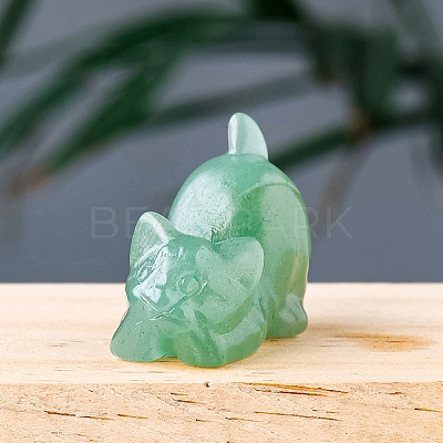 Natural Green Aventurine Carved Healing Cat Figurines PW-WG27692-01-1