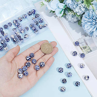 60Pcs 10 Styles Handmade Blue and White Porcelain Beads Strands PORC-PA0001-41-1