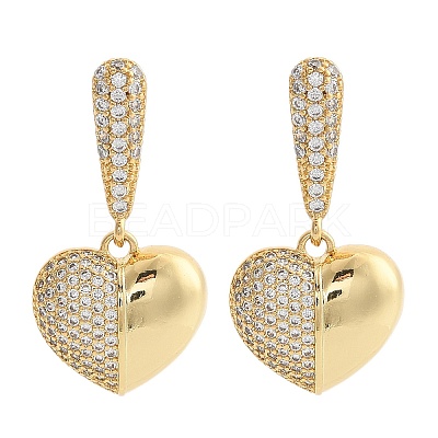 Brass Micro Pave Clear Cubic Zirconia Dangle Stud Earrings for Women LS-EJEW-F352-05G-01-1