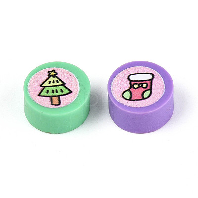 Printed Handmade Polymer Clay Beads CLAY-T022-12A-1