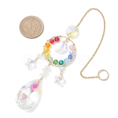 Glass with Natural Quartz Crystal Chip Window Hanging Suncatchers HJEW-JM04574-1