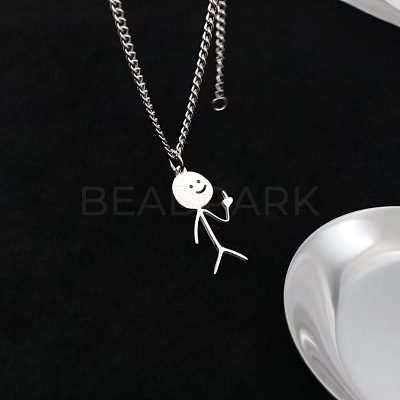 Funny Middle Finger Stickman 201 Stainless Steel Pendant Necklaces with Alloy Chains FS-WGF11D3-01-1