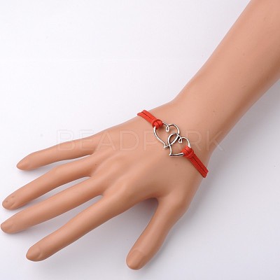 Alloy Double Heart Link Bracelets for Valentine's Day BJEW-JB01530-03-1