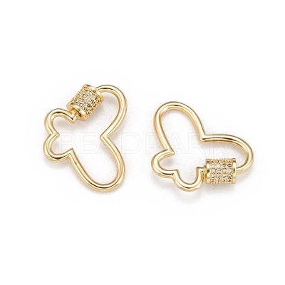 Brass Micro Pave Cubic Zirconia Screw Carabiner Lock Charms KK-I657-15G-1