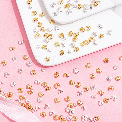 800Pcs 4 Style Brass Crimp Beads Covers KK-AR0003-69-1