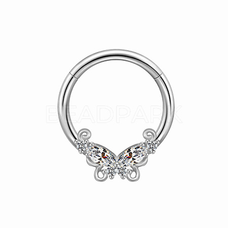 304 and 316 Surgical Stainless Steel Cubic Zirconia Butterfly Nipple Rings WGE628F-07-1