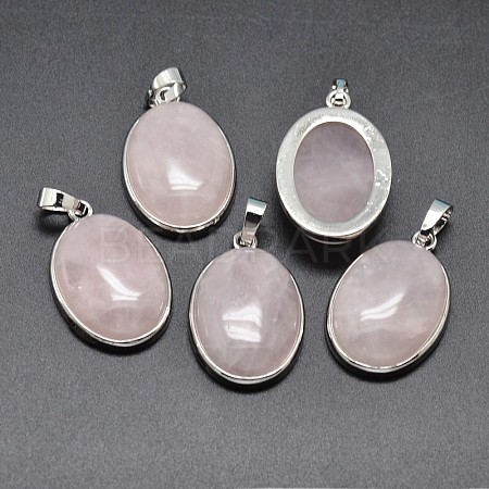 Oval Platinum Plated Brass Gemstone Pendants G-F228-15K-RS-1