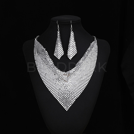 Triangle Scarves & Rhombus Sequin Alloy Pendant Necklaces & Dangle Earrings Sets FS-WG6C930-02-1