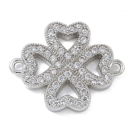 Rack Plating Brass Micro Pave Clear Cubic Zirconia Clover Connector Charms KK-A234-042P-1