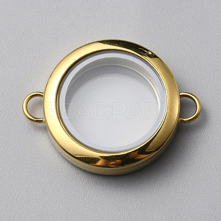 Flat Round 304 Stainless Steel Floating Lockets Connector Charms FIND-WH0032-57G-02-1