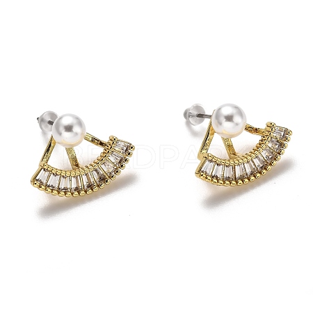 Brass Micro Pave Clear Cubic Zirconia Front Back Stud Earrings EJEW-H123-04G-1