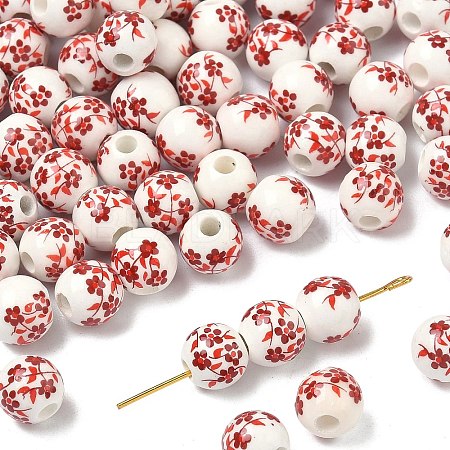 Floral Printed Porcelain Beads PORC-M531-2-1