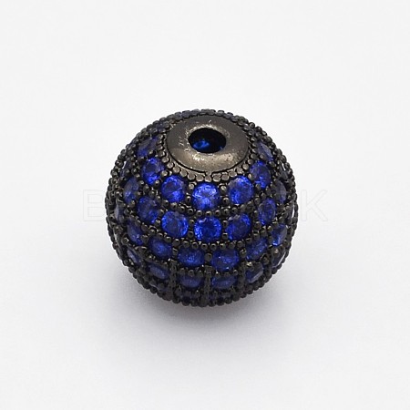 CZ Brass Micro Pave Grade AAA Blue Color Cubic Zirconia Round Beads X-KK-O065-6mm-03B-NR-1