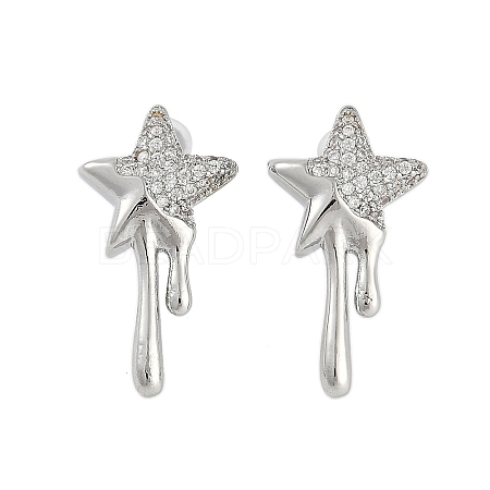 Brass Clear Cubic Zirconia Stud Earrings for Women EJEW-D280-03P-02-1