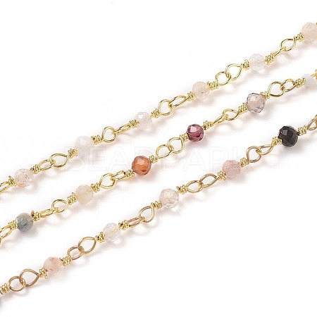 3.28 Feet Natural Mixed Stone Handmade Beaded Chains X-CHC-K008-A05-1