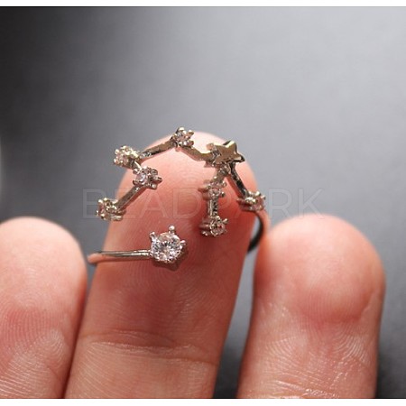 Twelve Constellation Brass Micro Pave Clear Cubic Zirconia Cuff Rings FS-WG8E359-13-1
