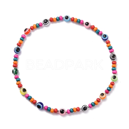 Evil Eye Beaded Necklace for Kids NJEW-JN03742-1