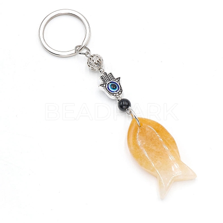 Natural Topaz Jade Fish Keychain PW-WG77624-03-1