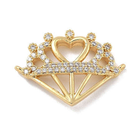 Rack Plating Brass Micro Pave Clear Cubic Zirconia Heart Crown Connector Charms KK-A234-060G-1