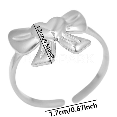 Non-Tarnish 304 Stainless Steel Bowknot Open Cuff Ring for Women YP8542-1-1