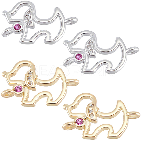 10Pcs 2 Colors Brass Micro Pave Cubic Zirconia Puppy Links/Connectors ZIRC-BBC0003-37-1
