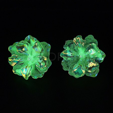 Luminous Glow in the Dark Resin Flower Stud Earrings with 304 Stainless Steel Pins EJEW-JE05359-02-1