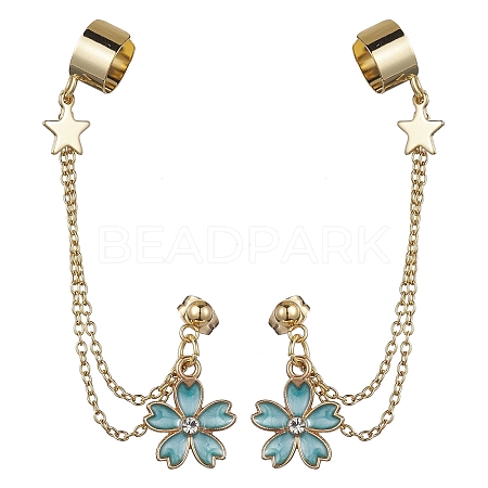 Light Gold 304 Stainless Steel Cuff Earring Chains with Rhinestone EJEW-JE05684-04-1