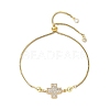 Brass Pave Clear Cubic Zirconia Box Chain Cross Pendant Slider Bracelets BJEW-JB10809-1