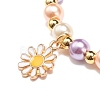 Glass Pearl Beaded Stretch Bracelet with Alloy Enamel Daisy Charm for Women BJEW-JB08541-4