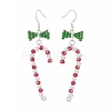 Glass Beaded Christmas Candy Cane with Bowknot Dangle Earrings EJEW-TA00080-3