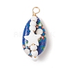 Copper Wired Printed Natural Cowrie Shell Pendants PALLOY-JF03111-3