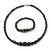 Natural Golden Sheen Obsidian Round Beads Bracelets & Necklaces Sets SJEW-L132-20-1