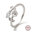 Rhodium Plated Flower 925 Sterling Silver Micro Pave Cubic Zirconia Open Cuff Ring Settings STER-NH0001-60P-1