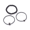 3Pcs 3 Style Round Synthetic Black Stone & Hematite Beaded Stretch Bracelets Set BJEW-JB07688-02-4